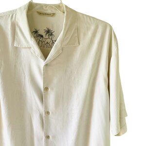 Tommy Bahama XL 100% Silk Button-Up Shirt Ivory Short Sleeve Cruise Wear